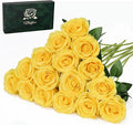 Waipfaru 16 Pcs Mothers Day Fake Roses, Silk Yellow Roses Artificial Flowers with Long Stems for Valentines Day Wedding Bouquet Vase, Cemetery Flowers for Grave (Yellow)