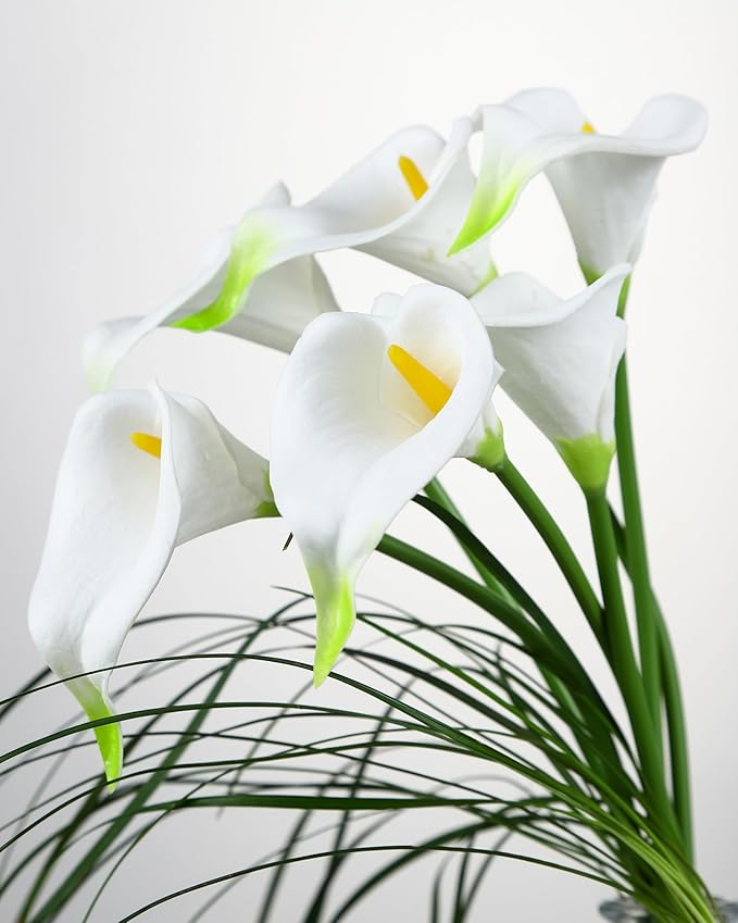 DuHouse 12Pcs Artificial Calla Lily Flower Real Touch Latex Flowers for DIY Wedding Bouquet Party Home Decor(White-Yellow Core)