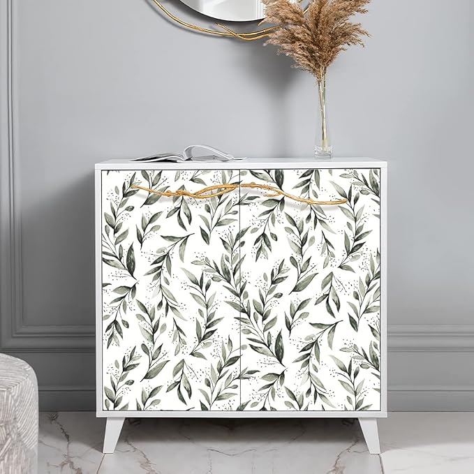 Erfoni Leaf Peel and Stick Wallpaper Dark Green Contact Paper 17.7inch x 236.2inch Greenery Eucalyptus Wallpaper Peel and Stick Leaves Plant Self Adhesive Wall Paper for Laundry Room Walls Decor