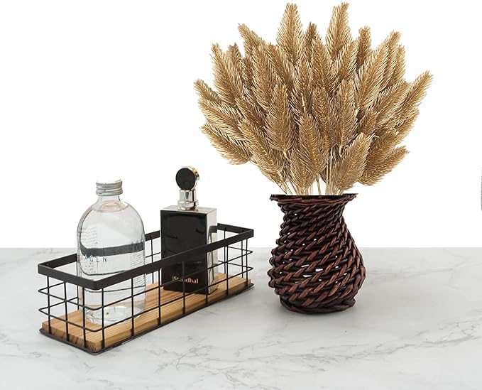 PASYOU Fake Plants, Artificial Flowers Decoration for Christmas Golden Pine Grass Plastic Faux DIY Crafts Indoor Outdoor Home Garden Party Room Bedroom Wedding Table Centerpiece Decor, Gold 4 Pack