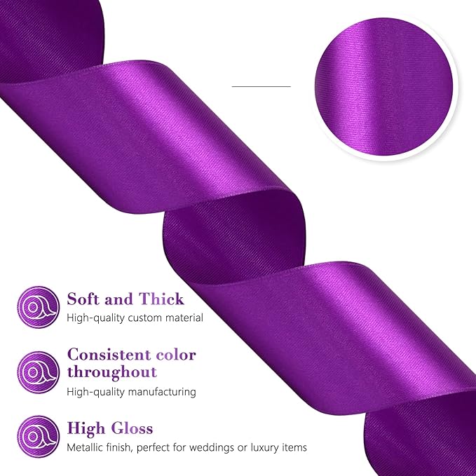 Purple Ribbon 2 Inch 60 Yards, Dark Purple Satin Ribbon for Flower Bouquet, Wedding, Crafts, Gift Wrapping, Baby Shower, DIY Bows, Halloween, Christmas