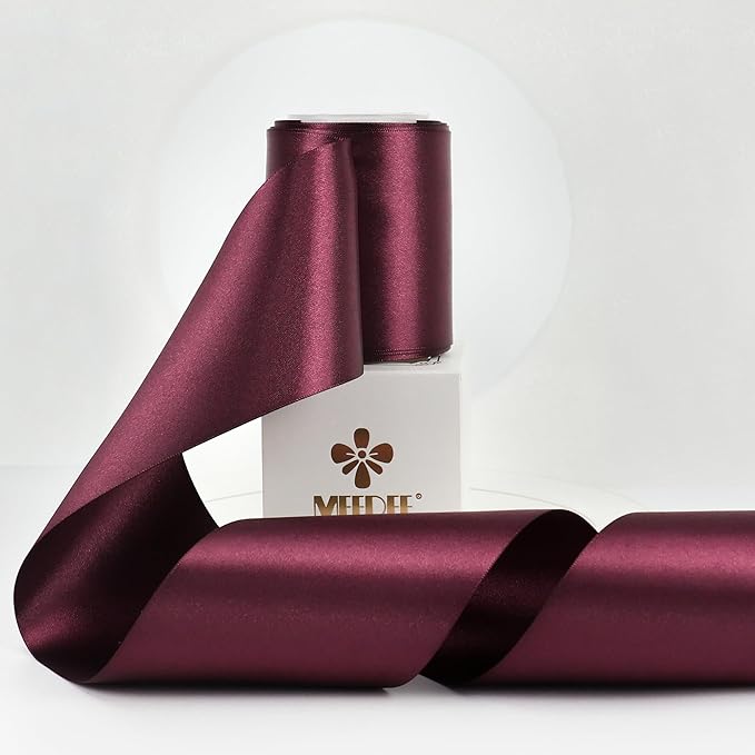 MEEDEE Burgundy Satin Ribbon Lux Double Faced Satin Ribbon 3 Inch Wide Christmas Ribbons by 10 Yards Burgundy Ribbons for Christmas Tree, Weddings, Flower Bouquet, Wreath Bow Making