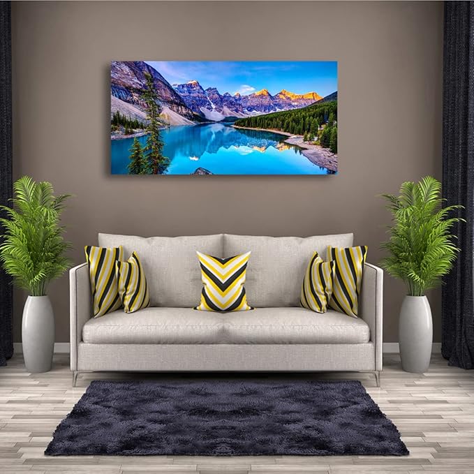 Wall Art Lake Mountain Landscape Picture Print Canvas Wall Art Modern Giclee Artwork Home Decor Stretched and Framed Ready to Hang,2cm Thick Frame, Waterproof Artwork