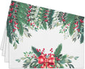 Red Berries Bow Christmas Placemats Set of 4, Dining Mat Cotton Linen Waterproof Table Mats Decor Fabric for Christmas Holiday Kitchen Dinner Table, Washable Wipeable Placemat -N038