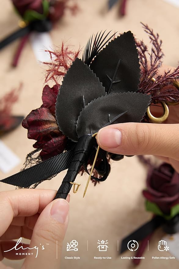 Ling's Moment Boutonniere for Men Wedding,Set of 6 , Groom and Groomsmen Boutonniere for Wedding Homecoming Halloween Ceremony Anniversary, Dinner Party, Prom Flowers and Fall Vintage Wedding
