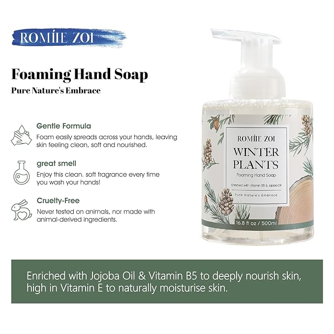 ROMIIE ZOI Christmas Foaming Hand Soap with Gift Box- Winter Plants, Infused with Winter Pine Scent - 500ml/ 16.8oz