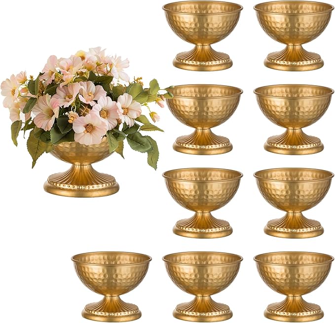 Sziqiqi Gold Urn Vase for Flowers - Wedding Table Decoration Centrepieces Set of 10 Vintage Metal Vases for Artificial Flowers Small Hammered Vase for Birthday Party Christmas Anniversary