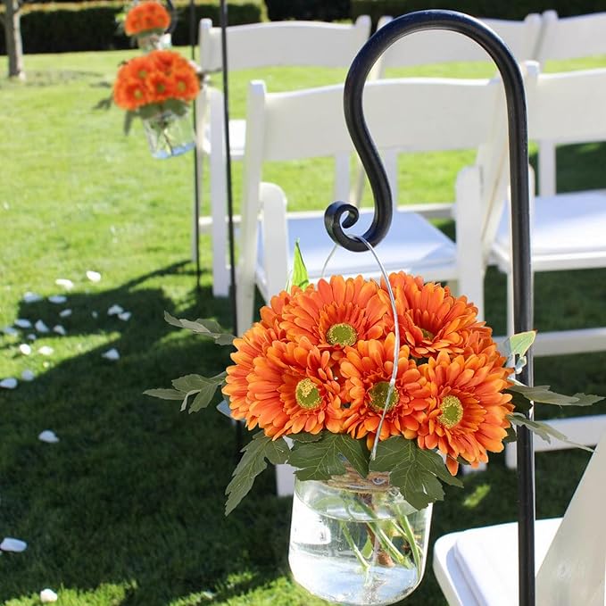 IPOPU 2 Bundles Fall Artificial Gerbera Daisy Flowers 14 Heads Orange Fake Daisy with Stems Faux Silk Daisy Flowers for Wedding Bridal Bouquet Party Floral Arrangements Home Decoration (Orange)