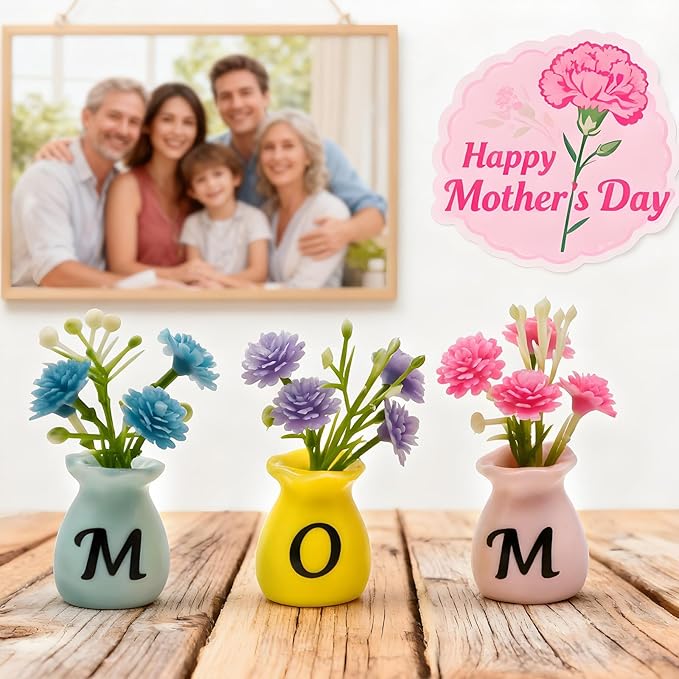 Mom Birthday Gifts Mini Vase Magnets for Fridge Cute Tiny Plant Refrigerator Magnets Ceramic Flower Vases with Artificial Flowers Mom Gifts from Daughter or Son Thanksgiving Christmas Mother’s Day