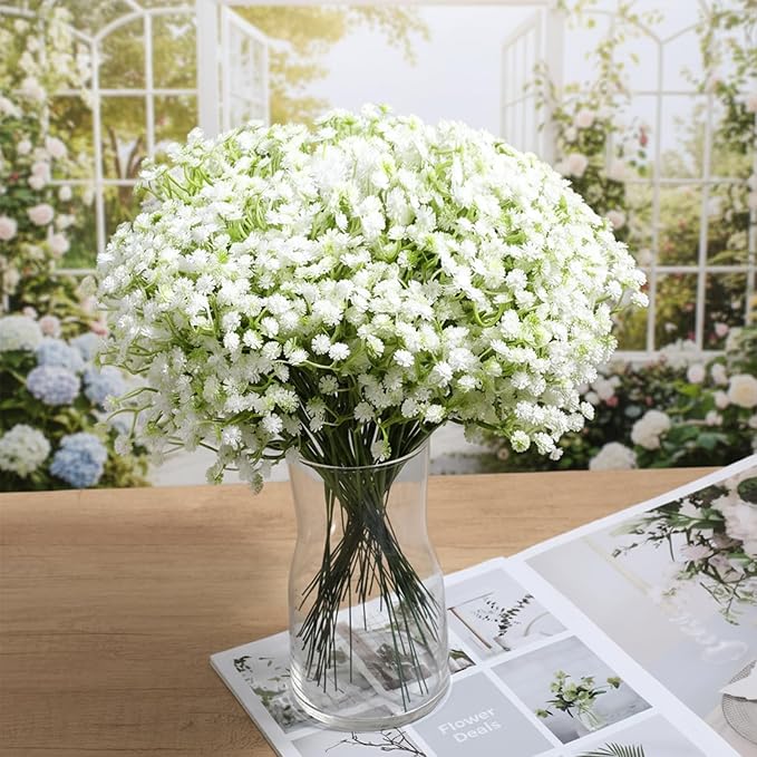 150PCS Babys Breath Artificial Flowers, Bulk Faux Baby Breath Flower Babys Breaths White Gypsophila Real Touch Wedding Flower Bouquet for Wedding Party Bouquet Garden Home Decor-11.81inches