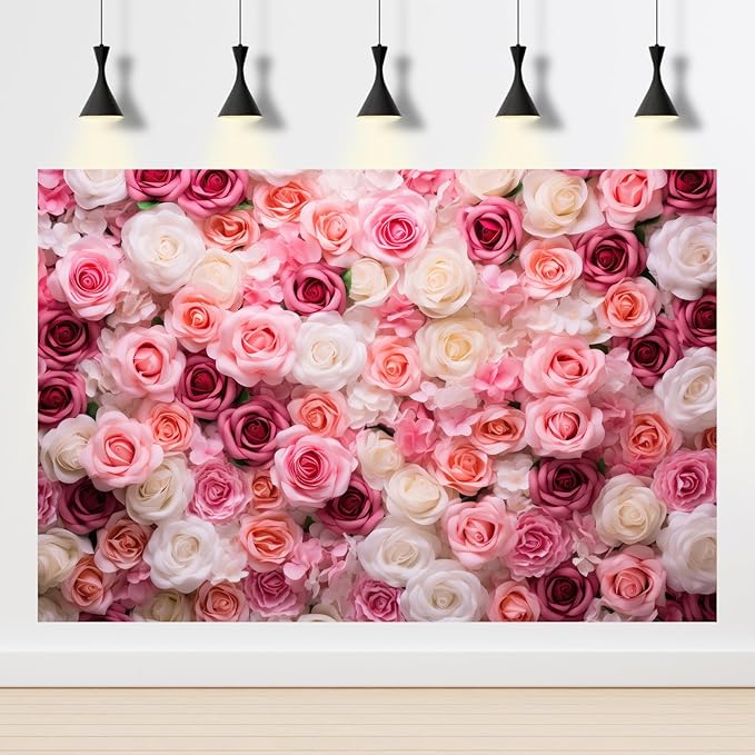 Pink Roses Background Flowers Wall Photography Background Various Floral Roses Backdrops Anniversary Birthday Wedding Baby Shower Backgrounds Decor Children Adults Video Studio Prop 10x8ft