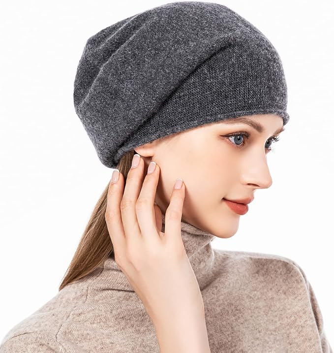 QUEENFUR Knit Slouchy Beanie Hats for Women Cashmere Ski Cap Knitted Wool Soft Warm Winter Hat
