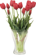 20pcs Artificial Tulip Flowers,16 Inch Real Touch Tulip Stems with Faux Leaves, Faux Tulips and Buds for Home Décor Centerpiece Ornament Wedding Bouquet,Red