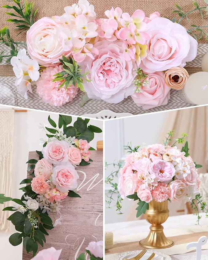 Senseya Artificial Flowers Combo, Blush Pink Silk Roses, Peonies, Dahlias with Stems for DIY Wedding Bouquets, Baby Shower, Table Centerpieces, Home Decor, Fake Floral Arrangements, Party Decorations