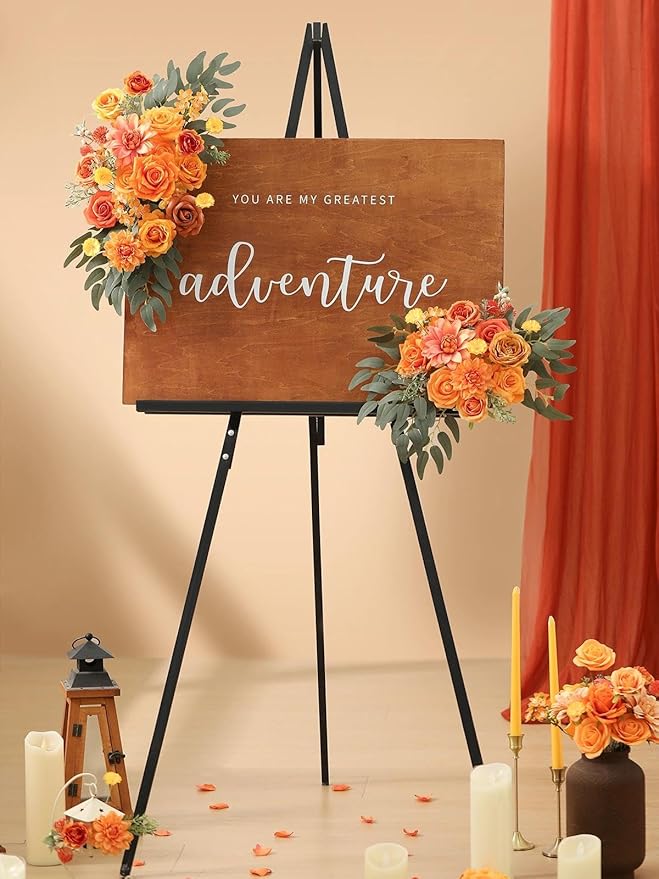 Artificial Flowers Combo Box Orange Fake Roses Silk Flowers with Stems Dahlia for DIY Cake Wedding Bridal Bouquets,Floral Arrangement,Table Centerpieces,Baby Shower,Home Party Decorations