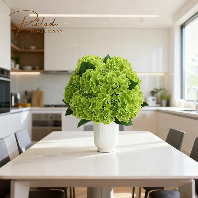 A Bunch 21in, Real Touch Hydrangea Artificial Flowers, with 10pcs Flower Head 20pcs Leaves, Faux Hydrangea Flowers for Home Office Decor Wedding Party Arrangements (2, Green)