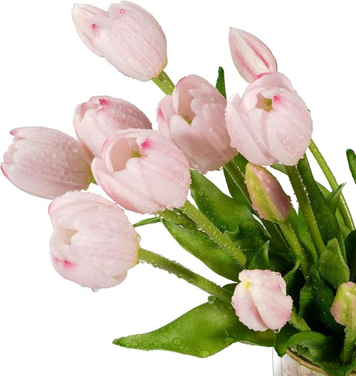 15Pcs Fake Tulips Artificial Flowers Real Touch Latex Bouquet Faux Tulips for Centerpiece Arrangements Wedding Party Home Décor (Light Pink)