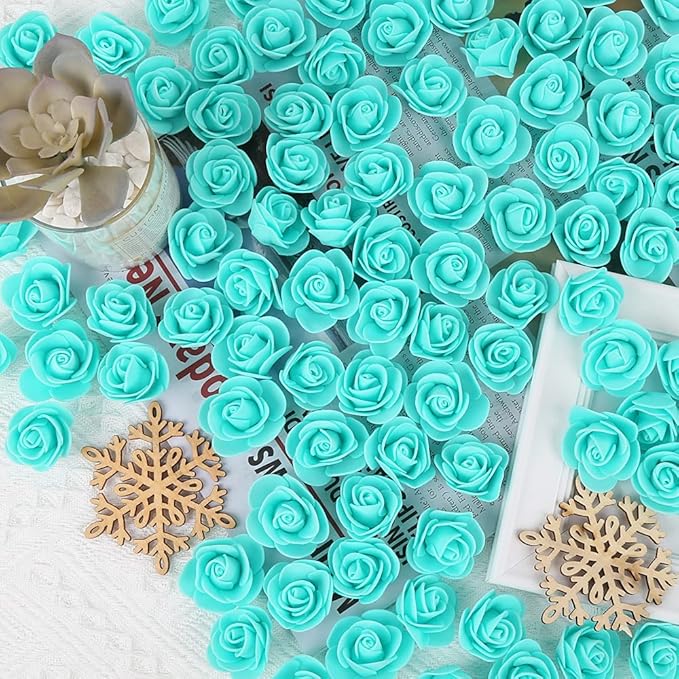 500pcs Foam Flowers Bulk Heads, Aqua Green Artificial Flower Mini Foam Rose for Crafts Wedding Bouquets Baby Shower Centerpieces Floral Arrangements Party Table Home Decorations(Aqua Green)