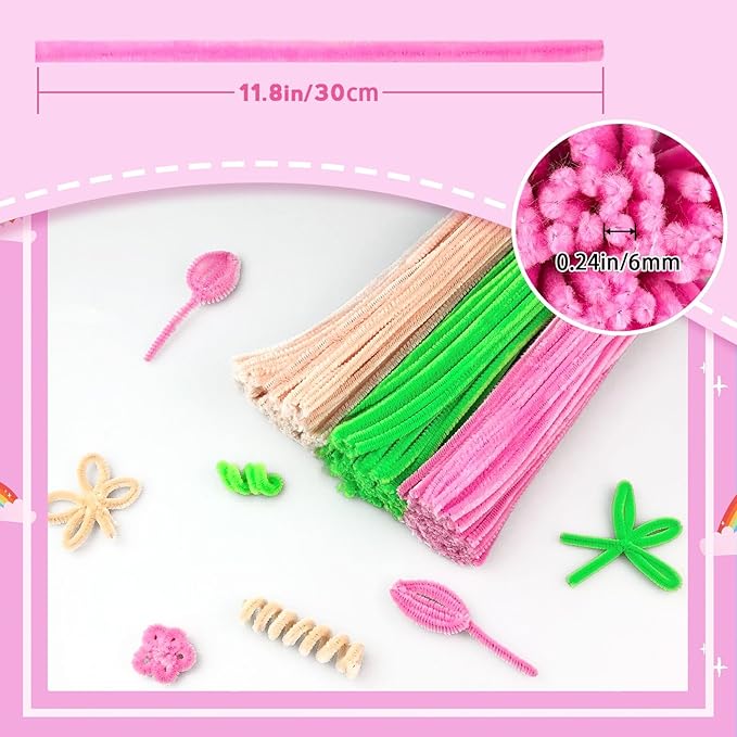 ZEIZHUBN 300 Pieces Pipe Cleaners, Pipe Cleaners Flower Bouquet Kit, Flower Making Kit with Floral Wires Tape, Art and Craft Supplies Projects DIY Decoration Holiday Party Birthday Gifts