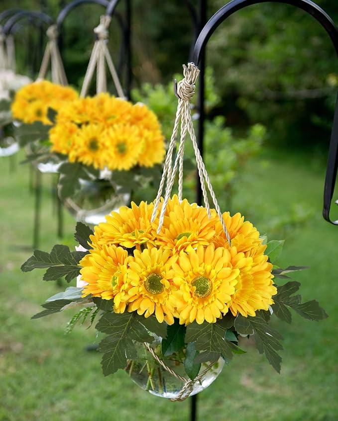 IPOPU 2 Bundles Artificial Gerbera Daisy Flowers 14 Heads Yellow Fake Daisy with Stems Faux Silk Daisy Flower for Wedding Bridal Bouquet Party Floral Arrangements Home Table Centerpiece Decor (Yellow)