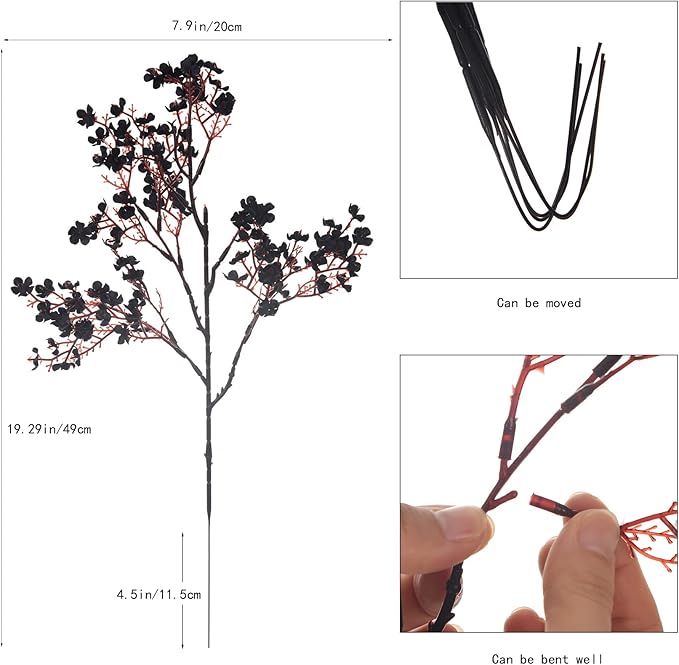 15PCS Artificial Baby Breath Flowers Fake Silk Real Touch DIY Floral Bouquets Decor Wedding Party Decoration Arrangements-Black
