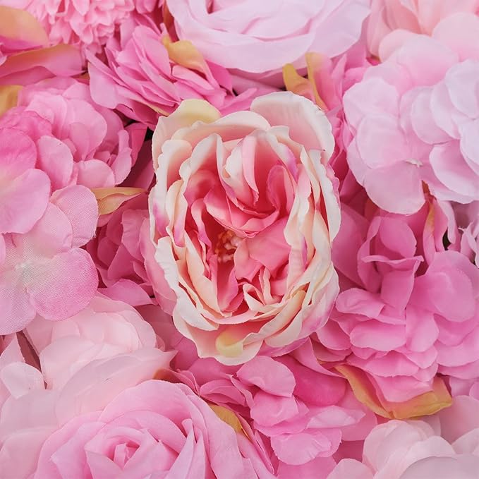 Gdrasuya10 6pcs Realistic Flower Wall Background Artificial Flowers Wall Backdrop Panel 3D Silk Rose Fake Flower Wall Panel Banquet Wedding Party Decor, Photography Background 60 x 40 cm
