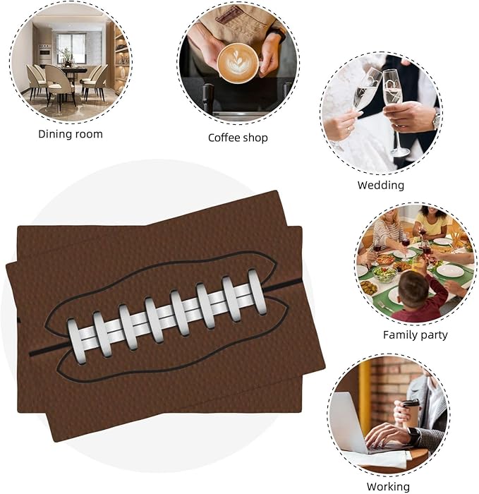 Football Placemats Set of 4, American Sports Double-Sided Table Mats for Home Party Indoor 4 PCS 12x18 Inch