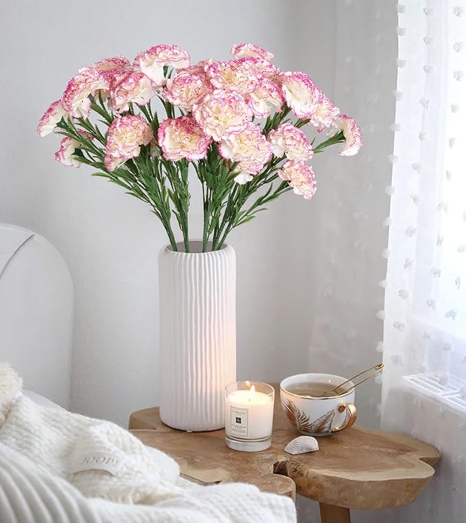 IPOPU 27.56in Carnations Artificial Flowers 6pcs 30 Heads Silk Carnations Flowers with Stems for Wedding Home Table Centerpieces Floral Arrangements Decor(Pink Edge)