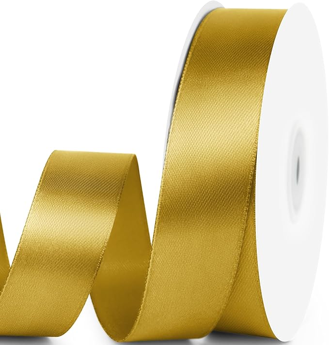 1" x 50 Yards Satin Ribbon - Gold Silk Ribbon with Spool - Ideal for Gift Wrapping, Floral Bouquets, Crafts, Wedding Party Decorations, Christmas and Sewing Projects