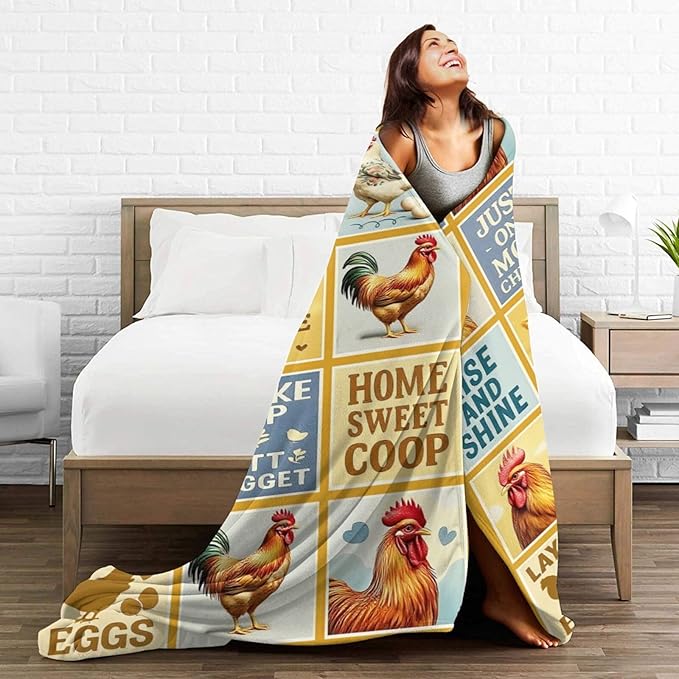 Chicken Blanket Rooster Throw Blanket Farm Animal Soft Cozy Fleece Fuzzy Stuffed Plush Flannel Gifts for Girls Women Boys Kids Adults 60"X80"