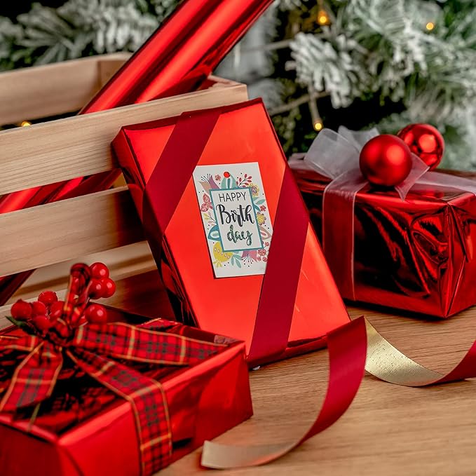 RUSPEPA Red Metallic Wrapping Paper - Christmas Wrapping Paper Perfect for Wedding, Birthday, Christmas, Baby Shower - 17 Inches X 32.8 Feet