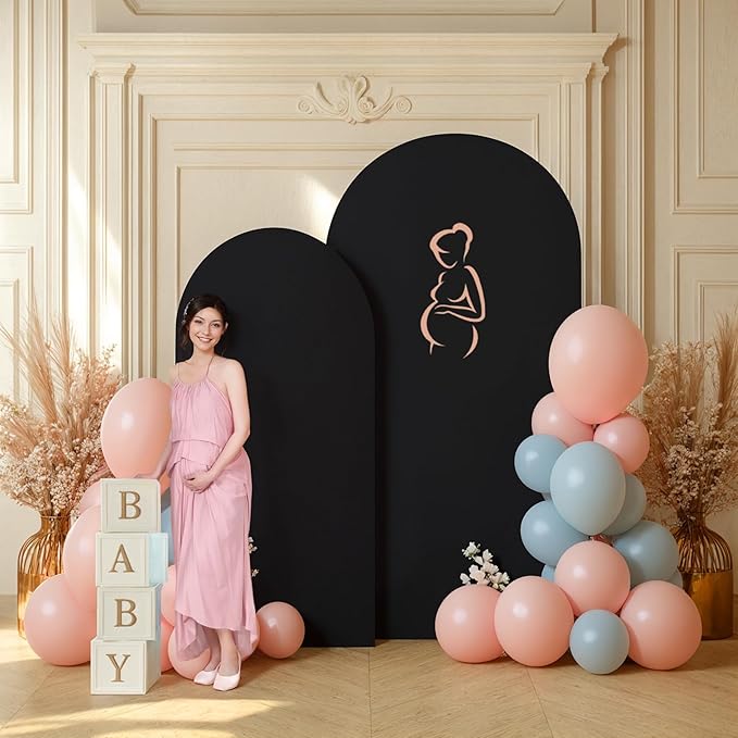 Halloween Arch Backdrop Covers - 6.6FT, 5FT Black Spandex Fitted Wedding Arch Stand Covers Round Top Chiara Stretchy Arch Backdrop Cover for Wedding Birthday Party Decoration