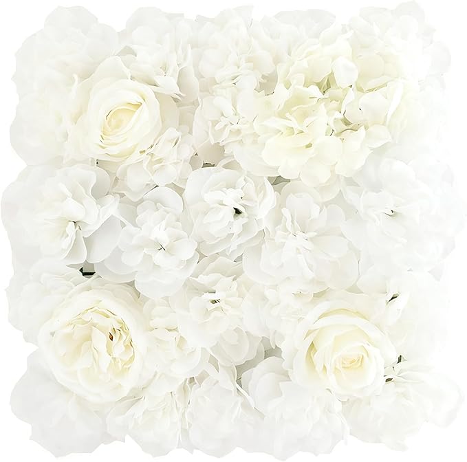 Flower Wall Backdrop, 12PCS 10.6"-15.7" Artificial Flower Wall Panel with Various Styles, 3D Floral Wall Decor for Wedding Photo Background Festive Party Home Decoration (F001, 13.8 * 13.8in)
