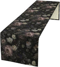 Vintage Floral Table Runner, Black Pink Flower Rose Gothic Garden with Beautiful Blooming Roses Print Table Runner for Home Kitchen Dinning Table Indoor Outdoor Holiday, 13x120inch
