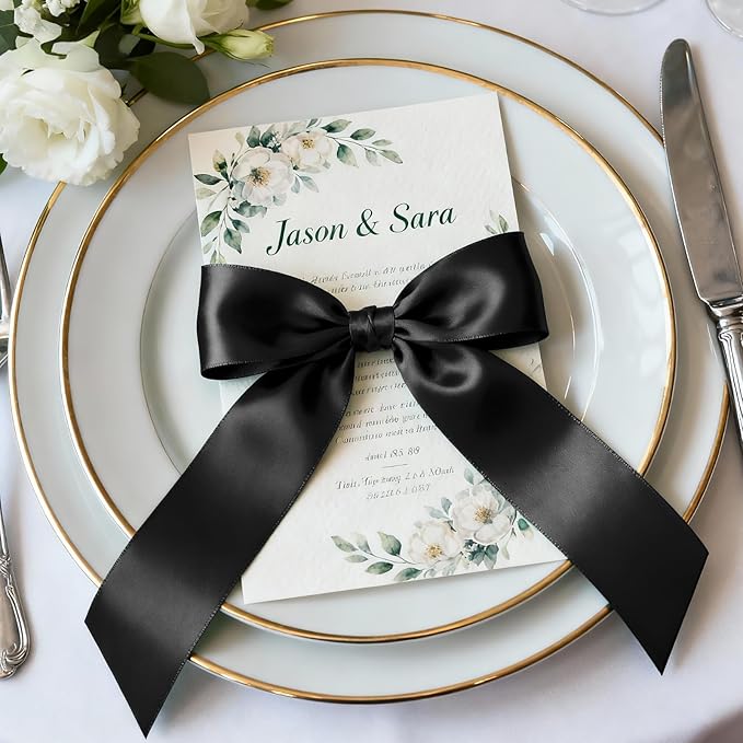 1-1/2" x 100 Yards Wide Satin Black Ribbon 1 1/2 inch, Gift Ribbon for Gift Wrapping, Flower Bouquet, Crafts, Wedding Party Decorations, Christmas and Handmade
