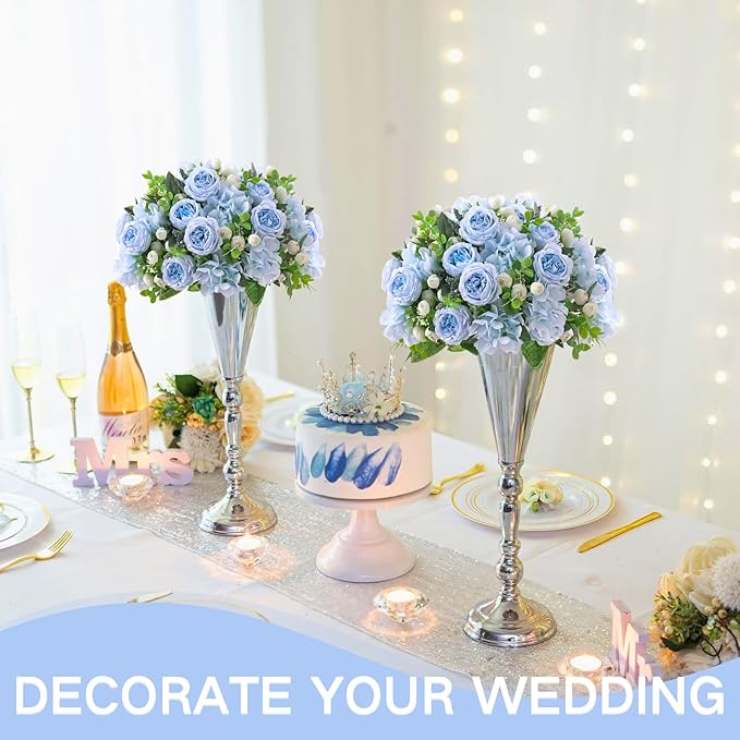 ASTRYAS 8Pcs Artificial Peonies Blue Silk Peonies Faux Flower Bouquet Fake Blue Peonies Artificial Flowers Table Centerpieces for Bridal Wedding Home Party Office Decoration Bulk