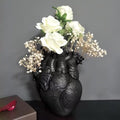 Heart Vase, Gothic Anatomical Resin Flower Pot Desktop, Human Heart Organ Shape for Dried Flower Arrangement on The Dining Table、Desktop Living Room Decoration (Black)