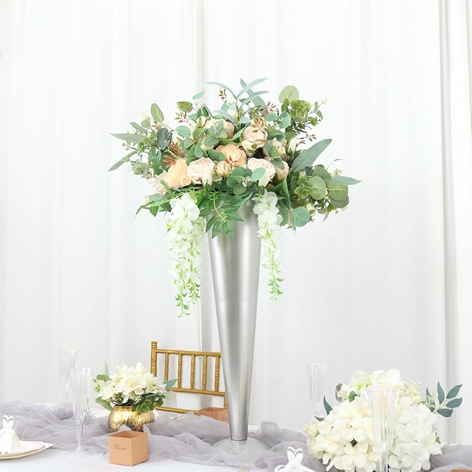 Efavormart 28" Tall Brushed Silver Metal Trumpet Flower Vase Wedding Centerpiece