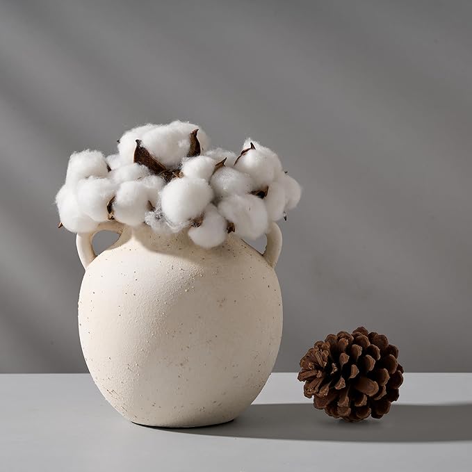 Ceramic Vase, 5.8 Inch Terracotta Vase with Handles, Boho Decor Decorative Vase, Rustic Vase for Home Decor, Farmhouse, Living Room, Table - Beige