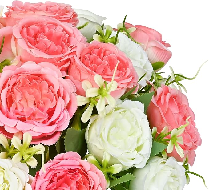 MARTINE MALL 2 Packs Peonies Artificial Flowers, Mixed White Pink Artificial Peonies, Silk Peonies Flowers Fake Peonies Artificial Flowers Peonies Bouquet for Centerpiece Table Wedding Home Decor