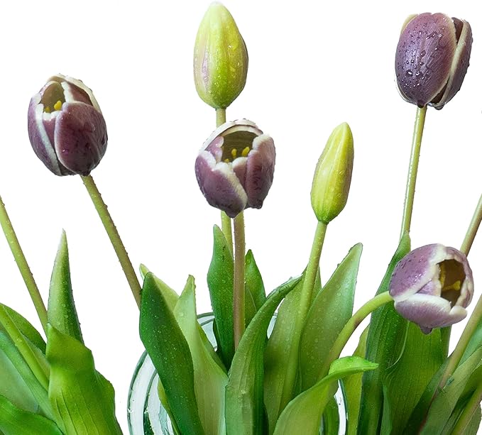15pcs Artificial Tulips Flowers, Real Touch Latex Bouquet, Fake Tulips for Office Wedding Party Home Kitchen Garden Decoration-B Dark Plum