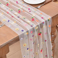 Joanlody 3pcs Ivory Embroidery Daisy Christmas Table Runner 10ft Florals Seasonal Tulle Table Runner Holiday Kitchen Dining Table Decoration for Home Party Indoor