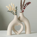 Snuggle Hollow Hug Donut Ceramic Vase, 8.3 Inch Modern Nordic Boho Style Aesthetic Decorative Flower Vases for Home Decor Pottery Barn Dining Living Room Table Shelf (Milky White)