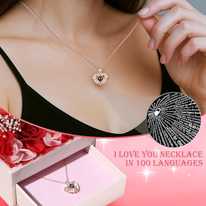 Gifts for Mom Grandma Christmas Birthday Preserved Flowers Roses with Heart Necklace Fresh Flowers for delivery Prime Eternal Forever Flower Box Xmas Gifts for Women Mother Her Wife from Daughter