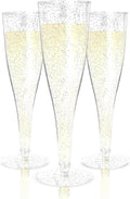 Prestee 24 Champagne Flutes Plastic - Disposable Flute - Silver Glitter Plastic Glasses for Parties - Mimosa Bar, Wedding, Shower Party, New Years Eve Party Supplies 2025 (Silver)