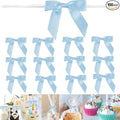 100 Pieces 3 inch Satin Ribbon Twist Tie Bows, Blue Pretied Bows with Twist Ties, Twist Bows Treats Bags, Bow Ties for Treats, Cake Pops, Baby Shower, Crafts, Gift Wrapping Favors, Cookies