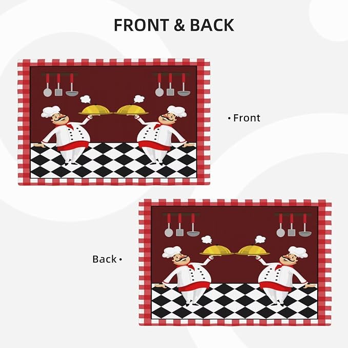 Fat Chef Kitchen Linen Placemats Set of 6 Red Plaid Cooking Theme Placemats for Indoor Outdoor Party Home Desktop Dining Room Decor 12x18 Inch