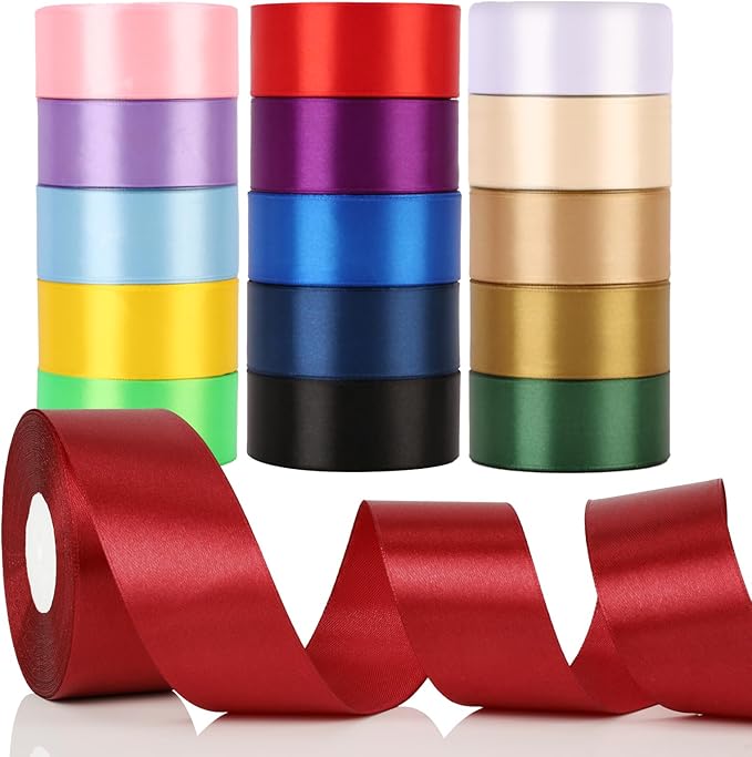 NESCCI 16 Colors 400 Yards Ribbon,1-1/2 Inch Satin Ribbon,Single Face Satin Ribbons, Perfect for Gift Wrapping, Wedding Decoration,Handmade Bows,Wrapping Bouquet and More