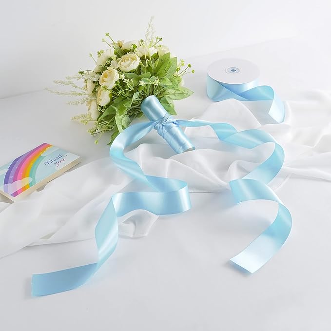 MEEDEE Blue Satin Ribbon 1-1/2 Inch Blue Ribbon Lux Double Faced Satin Ribbons by 50 Yards Polyester Satin Ribbons for Crafts, Weddings, Flower Bouquet, Holiday Decorating