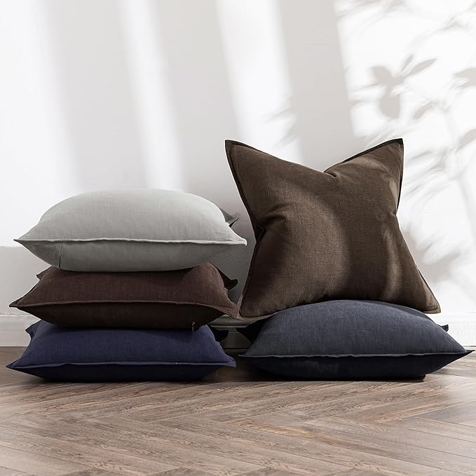 MIULEE Decorative Linen Pillow Covers 28x28 Inch Dark Brown Boho Farmhouse Neutral Winter Couch Throw Pillows for Bed Pack of 2 Accent Modern Pillowcase Sofa Livingroom Home Decor